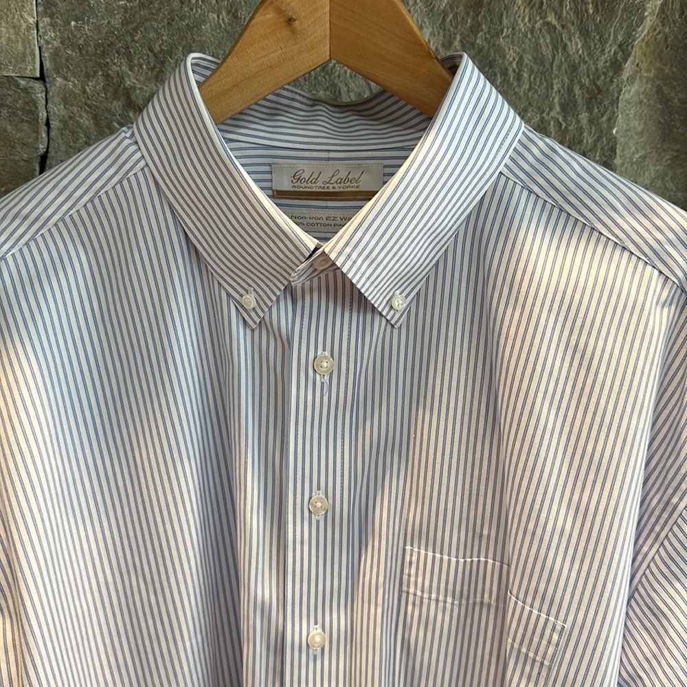 Roundtree & Yorke Gold Label Pinpoint 17 34 Striped Dress Shirt
